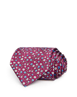 The Men's Store Scattered Floral Silk Classic Tie Plum thumbnail 1