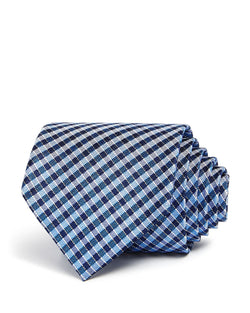 The Men's Store Summer Check Classic Tie Blue thumbnail 1