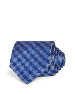 The Men's Store Textured Gingham Silk Classic Tie Navy thumbnail 1