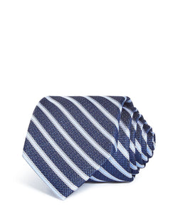 The Men's Store Textured Stripe Silk Classic Tie Navy thumbnail 1