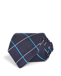 The Men's Store Tuscan Check Silk Classic Tie Navy thumbnail 1