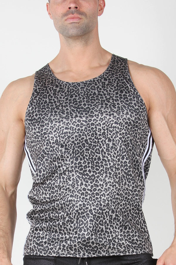 Timoteo Grey Leopard Reversible Mesh Tank