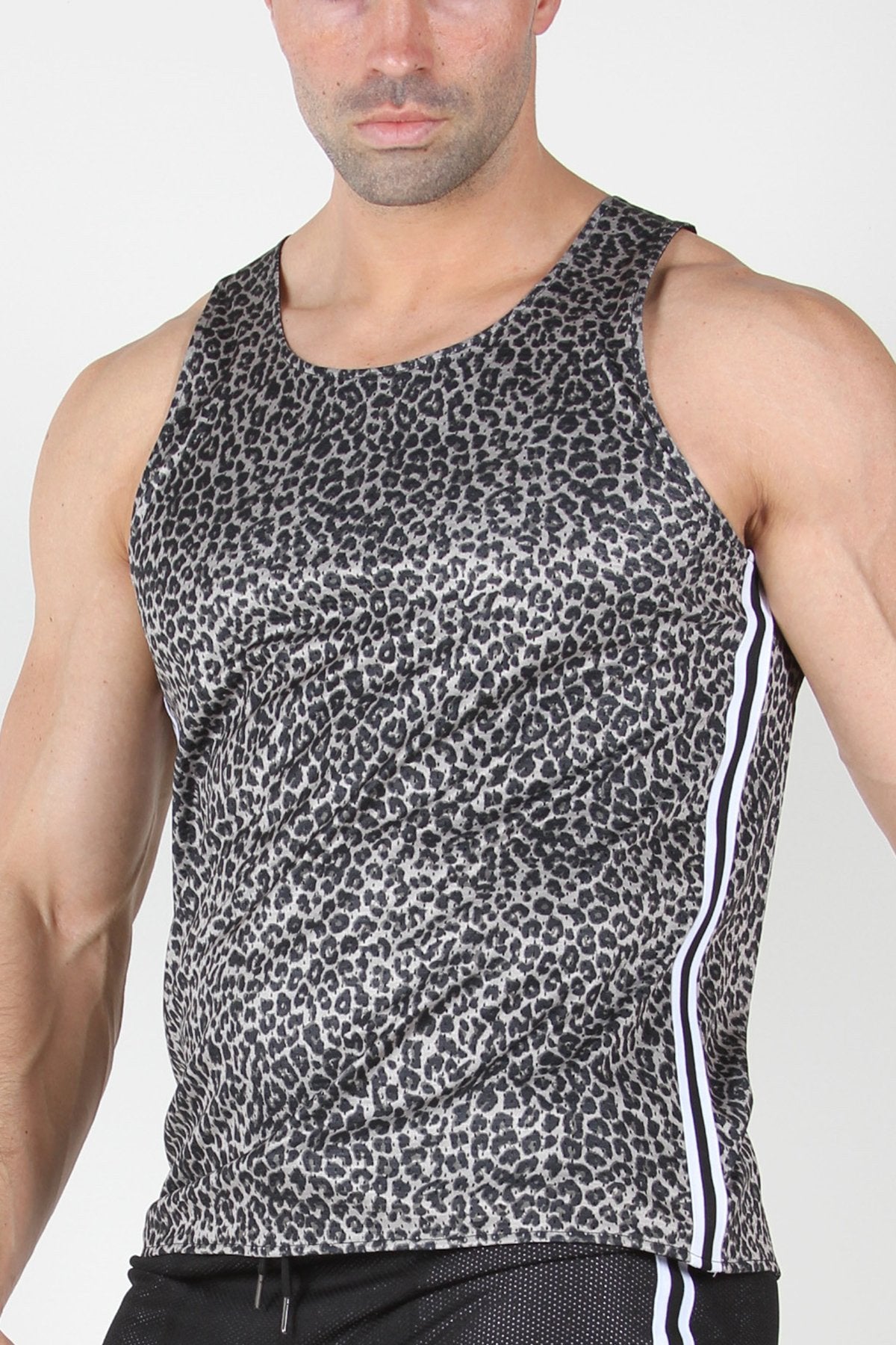 Timoteo Grey Leopard Reversible Mesh Tank