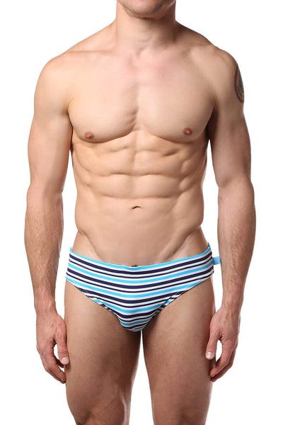 Timoteo Navy & Blue Stripe Lakeshore Swim Brief