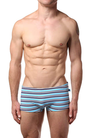 Timoteo Navy & Blue Stripe Open Water Swim Trunk