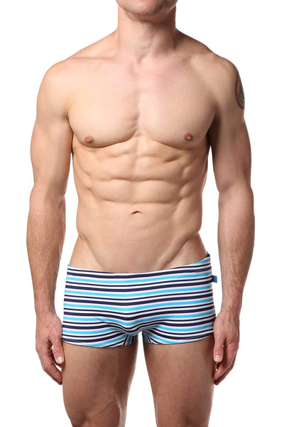 Timoteo Navy & Blue Stripe Open Water Swim Trunk