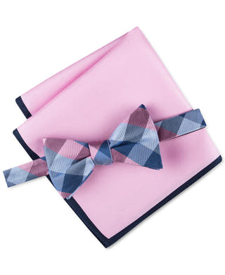 Tommy Hilfiger Buffalo Check Bow Tie & Solid Pocket Square Set