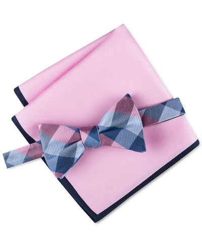 Tommy Hilfiger Buffalo Check Bow Tie & Solid Pocket Square Set