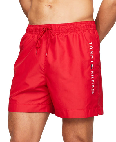 Tommy Hilfiger Men's Drawstring Logo 7" Swim Trunks - Primary Red