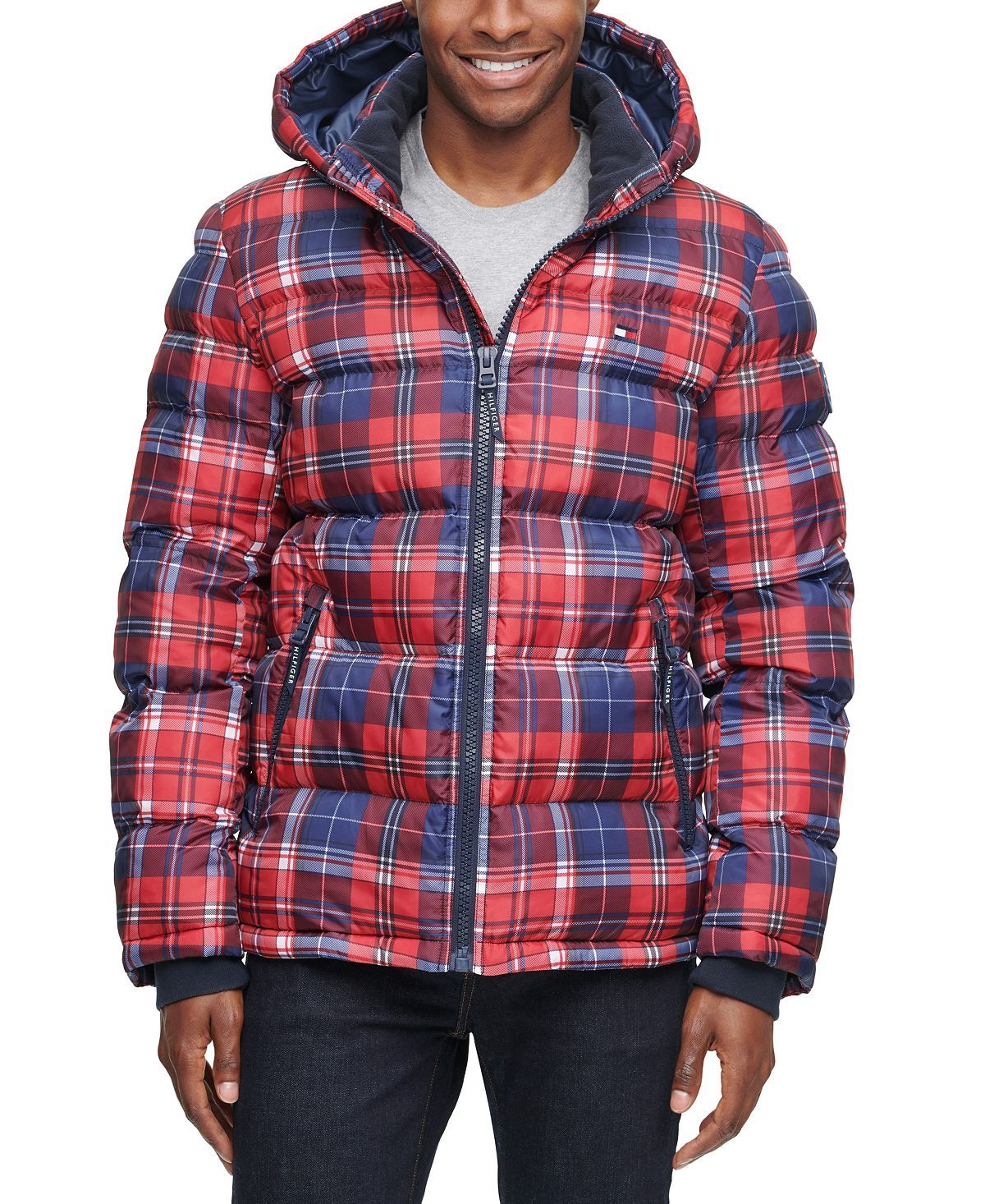 Tommy Hilfiger Quilted Puffer Jacket Pink Plaid