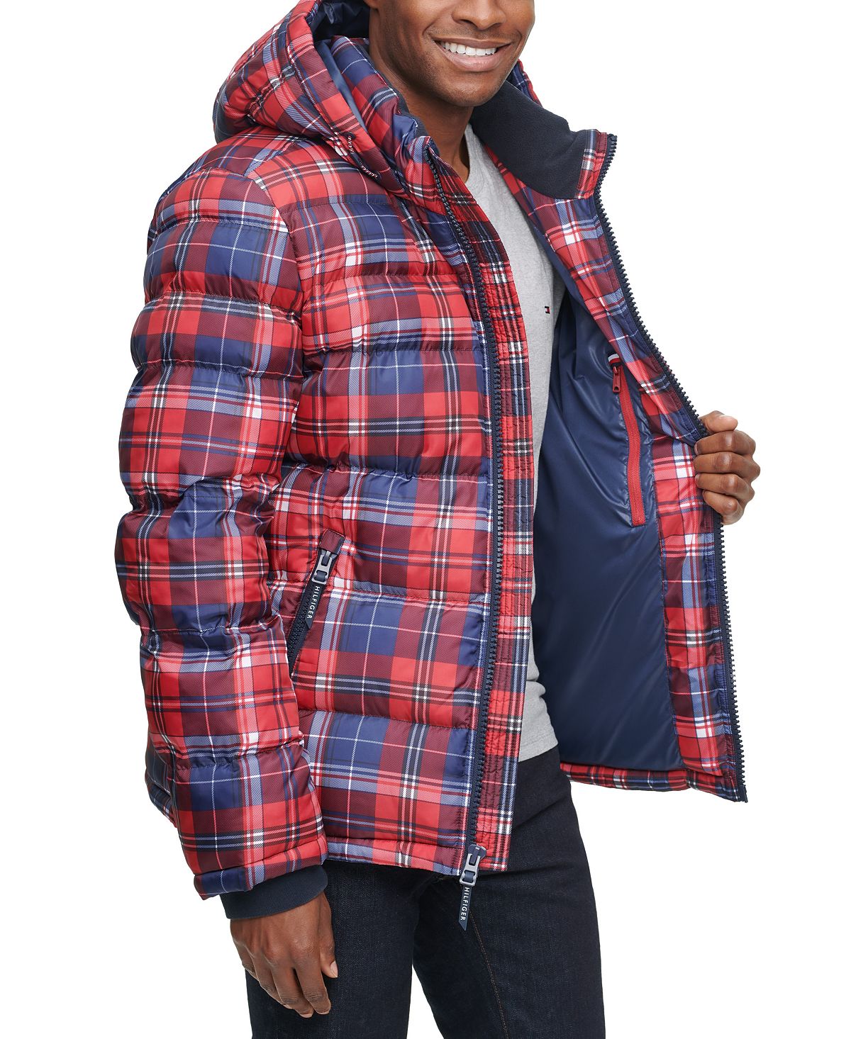 Tommy Hilfiger Quilted Puffer Jacket Pink Plaid