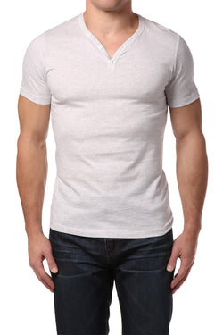 Trend Cream Marle Y-Neck Henley Tee thumbnail 1
