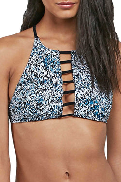 Volcom Black/White Stay Tuned Printed Reversible High Neck Crop Bikini Top thumbnail 4