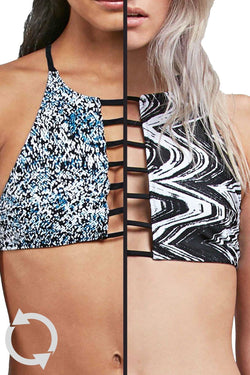 Volcom Black/White Stay Tuned Printed Reversible High Neck Crop Bikini Top thumbnail 2