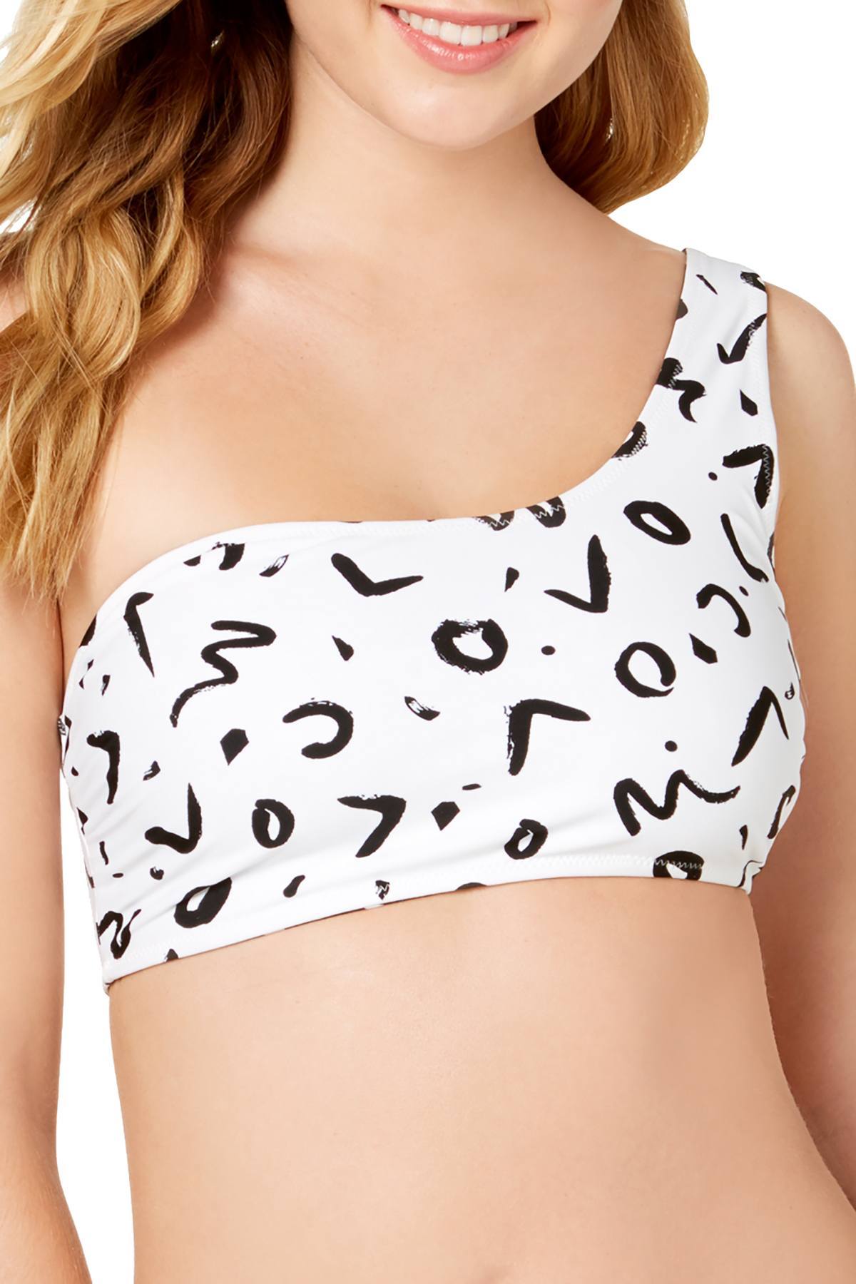 Volcom Black/White Tag Ur It Printed Reversible One Shoulder Bikini Top