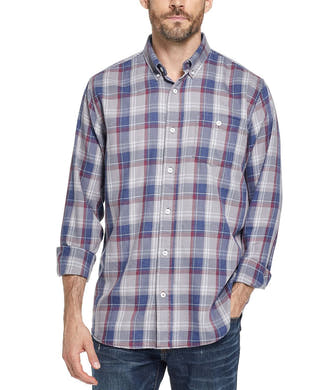 Weatherproof Vintage  Button-down Plaid Shirt Gray