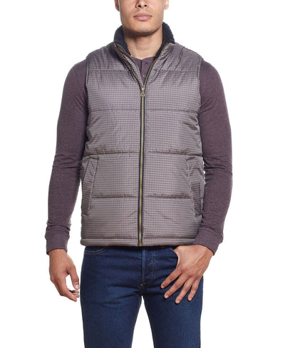 Weatherproof Vintage Plaid Check Puffer Vest Burg Khaki