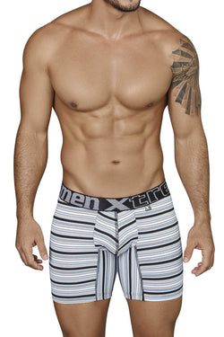 XTREMEN Black/White/Blue Striped Microfiber Boxer Brief thumbnail 1