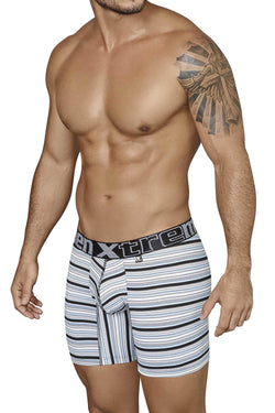 XTREMEN Black/White/Blue Striped Microfiber Boxer Brief thumbnail 2