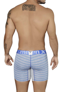 XTREMEN Blue/Grey Striped-Panel Cotton Boxer Brief thumbnail 3