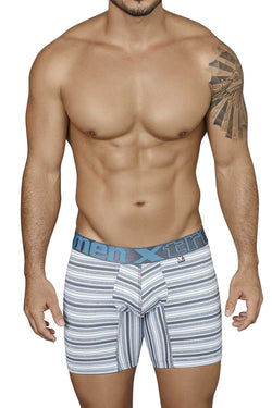 XTREMEN Grey/White/Blue Striped Microfiber Boxer Brief thumbnail 1