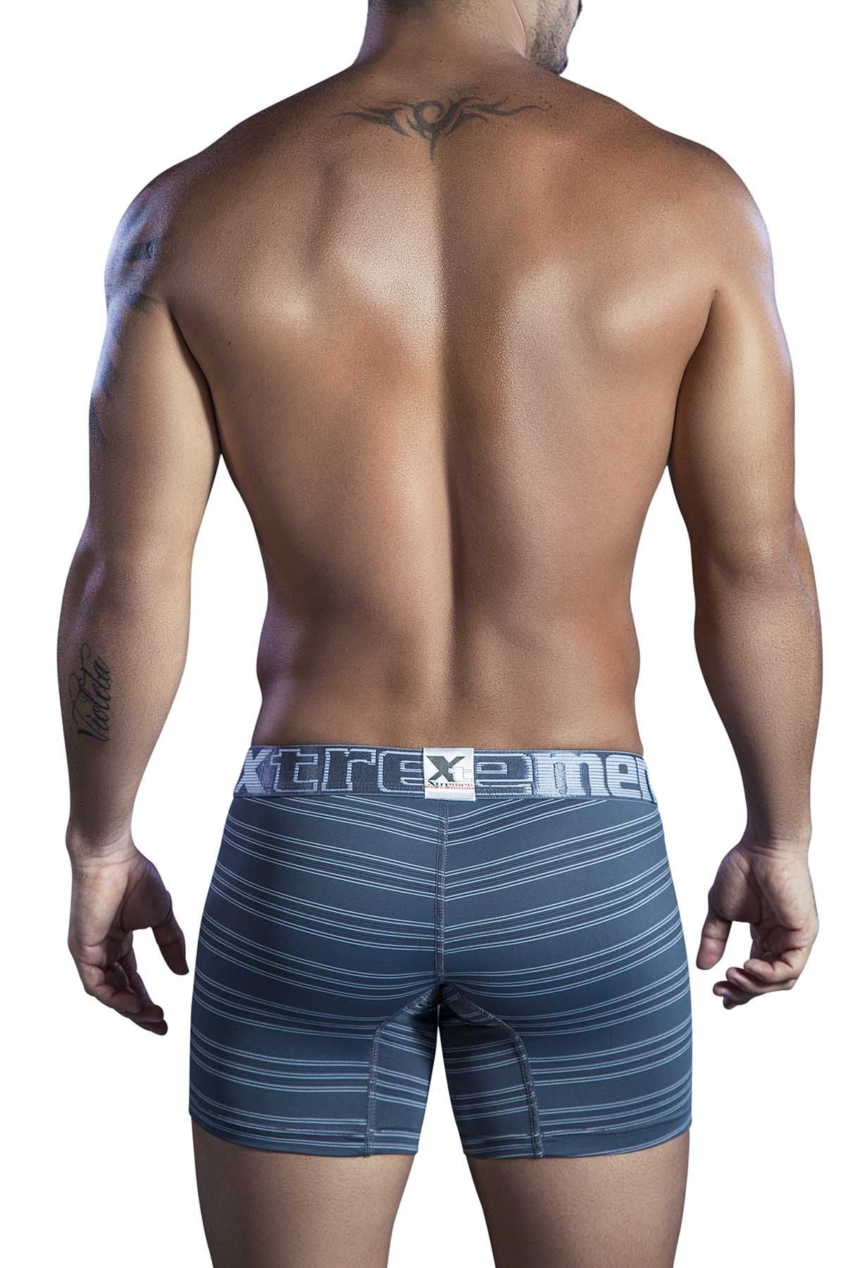 XTREMEN Grey/White Microfiber Small-Stripe Boxer Brief