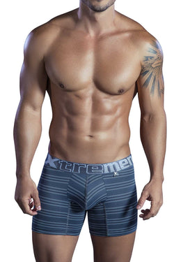 XTREMEN Grey/White Microfiber Small-Stripe Boxer Brief thumbnail 1