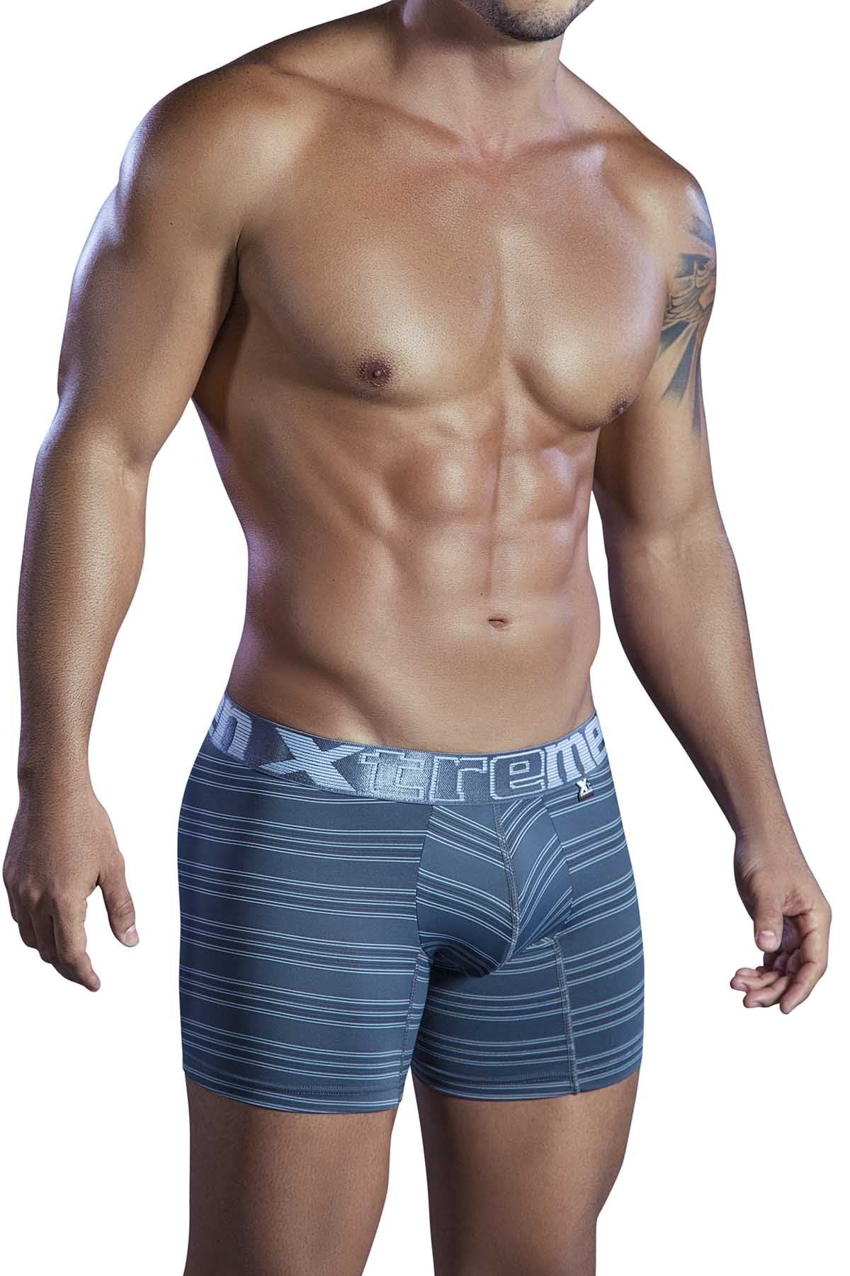 XTREMEN Grey/White Microfiber Small-Stripe Boxer Brief