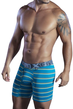 XTREMEN Jade-Green Stripe Open-Fly Microfiber Boxer Brief thumbnail 2