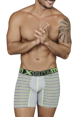 XTREMEN Lime/Grey/Black Striped-Panel Cotton Boxer Brief thumbnail 1