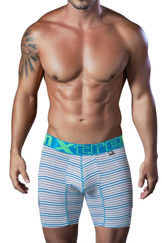 XTREMEN Teal-Blue/Grey-Striped Sport-Performance Boxer Brief