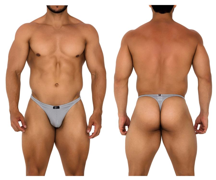 Xtremen Men's Underwear 91185 Mesh Thongs Color Gray