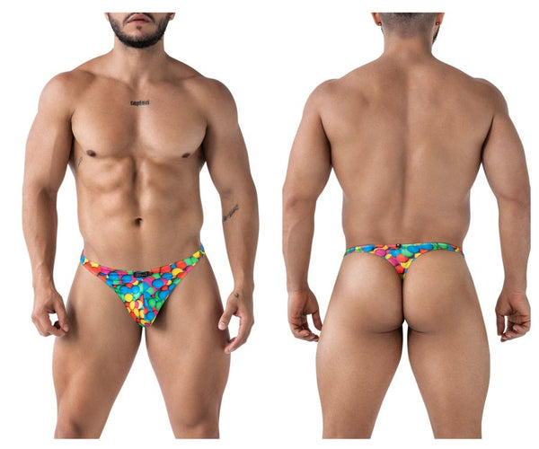 Xtremen Men's Underwear 91247 Printed Thongs Color Bubbles