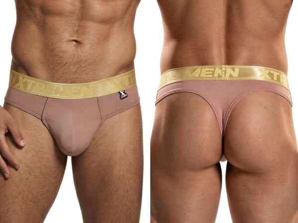 Xtremen Men's Underwear 91253 Microfiber Thongs Sleek and Supportive Color Khaki