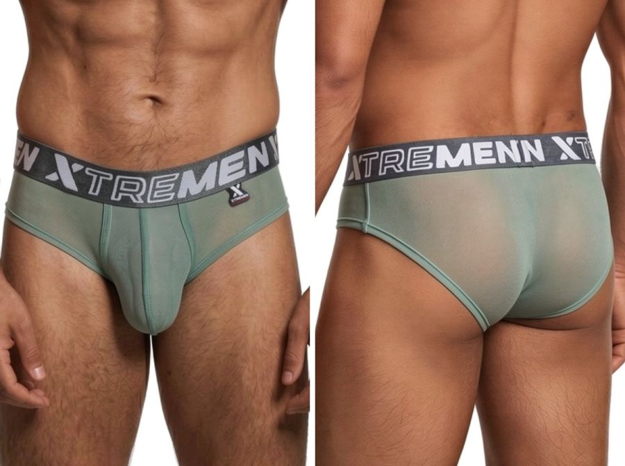 Xtremen 91262 Men's Underwear Sleek Microfiber Mesh Briefs Color Green