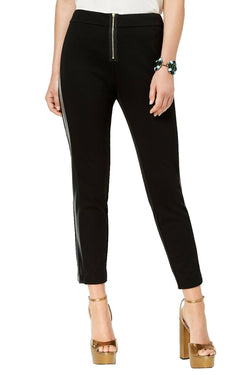 ZOE by Rachel Zoe Black High-Waist Faux-Leather Trim Cropped Skinny Pant thumbnail 1