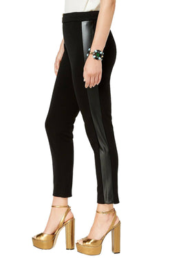 ZOE by Rachel Zoe Black High-Waist Faux-Leather Trim Cropped Skinny Pant thumbnail 2