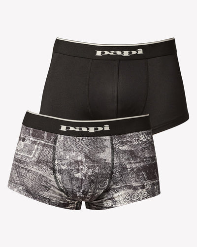 pAPI grey Paisley and Black Beauty 2-Pack Microflex Brazilian Trunks