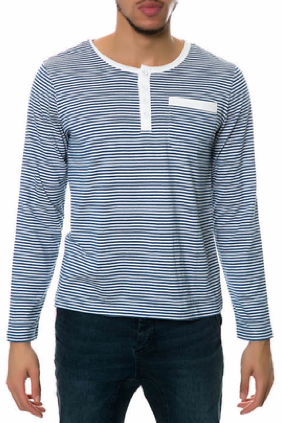 Oxymoron Blue & White Genuine Forgery Long-Sleeve Henley