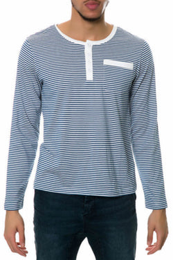 Oxymoron Blue & White Genuine Forgery Long-Sleeve Henley thumbnail 1