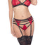 Oh La La Cheri Red & Black Soft Lace Bra/Panty/Garterbelt Set