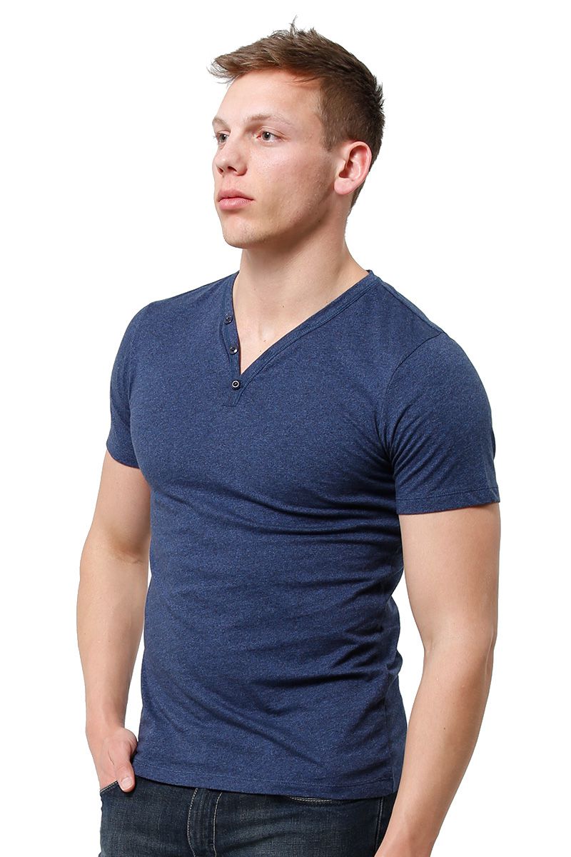 Trend Blue Marle Y-Neck Henley Tee