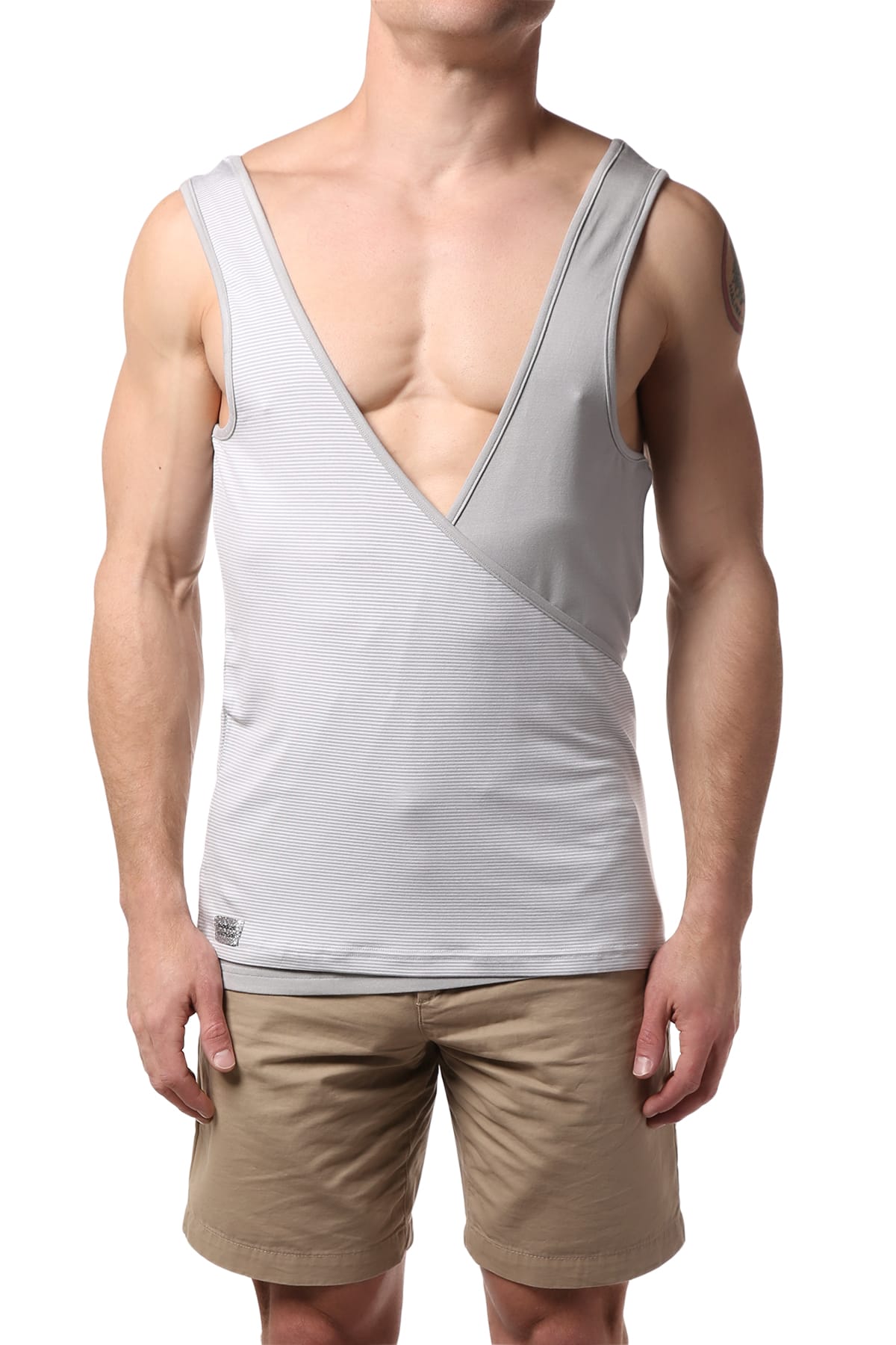 Modus Vivendi Grey Wide-Line Croise Tank Top