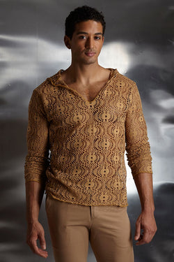 P.O.V. Beige Circular Mesh Hoodie thumbnail 3