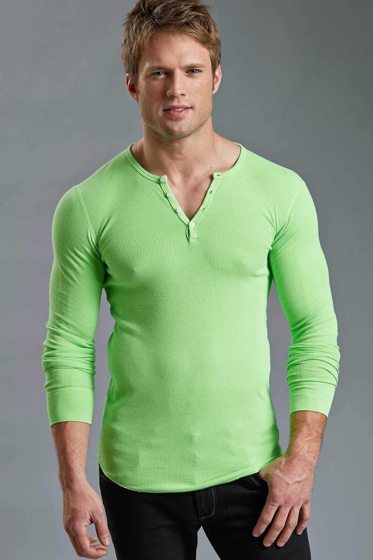 Y.M.L.A. Lime Green Thermal Henley