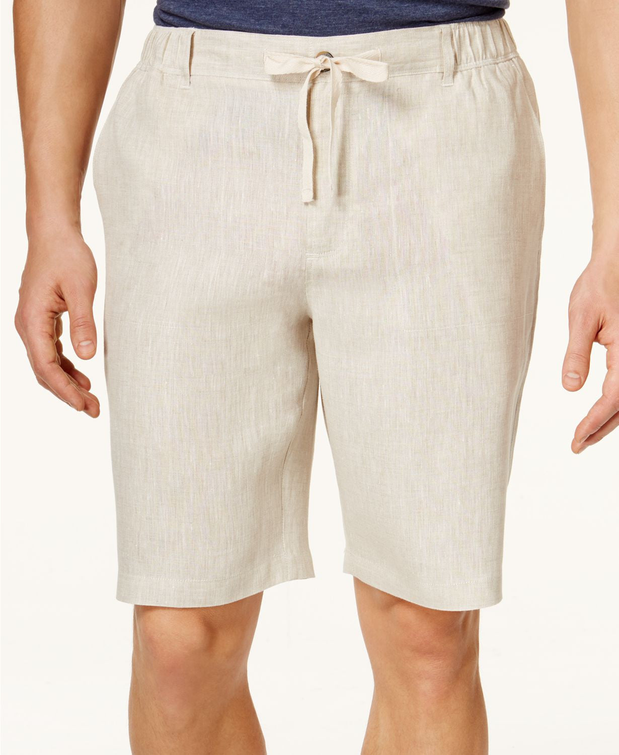 100% Linen Drawstring Shorts Natural Khaki