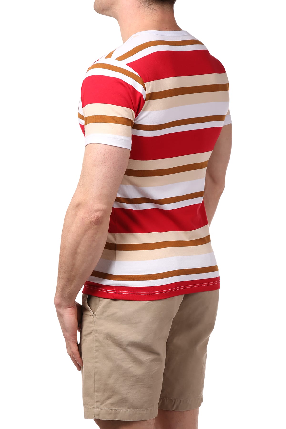 Manview Brown Striped V-Neck Tee