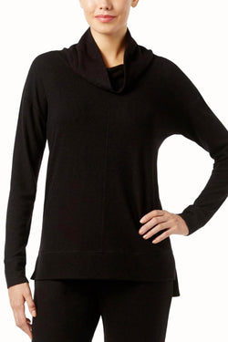 Alfani Intimates Black Brushed Fleece Cowl-Neck Pajama Top thumbnail 1
