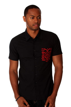 Something Strong Black Tribal Tom Button-Up thumbnail 1