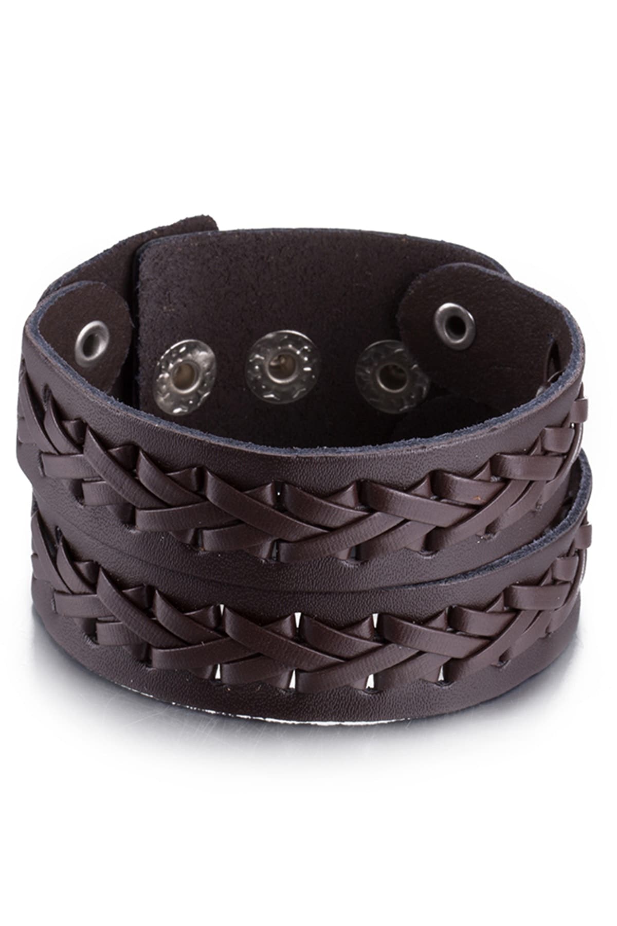 Brown Leather Bradded Wrapped Bracelet